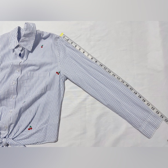 Sundry Cherry Striped Tie-Hem Shirt - Picture 7 of 11